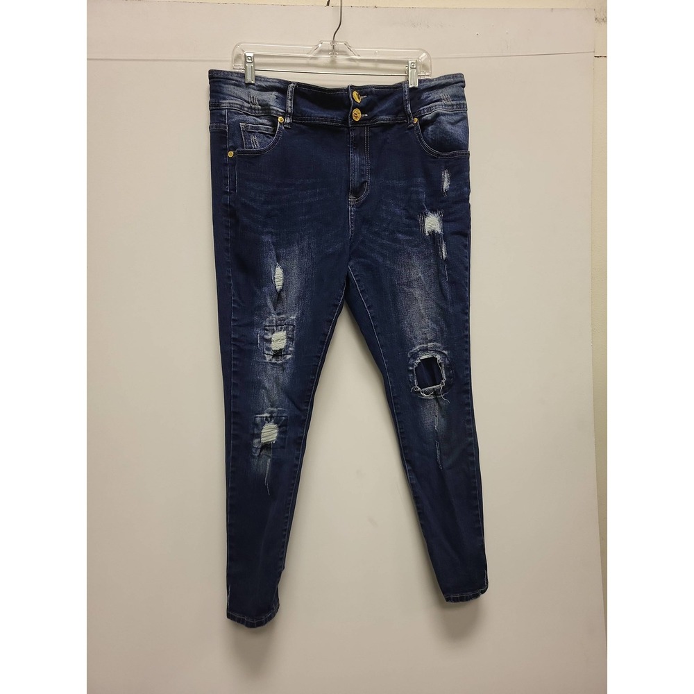 Chic Denim Asna Jeans Womens 16S High Rise Skinny‎ Distressed Blue Wash Denim